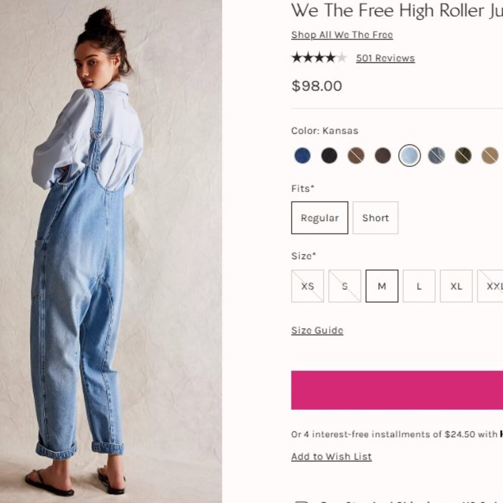 We The Free High Roller denim overalls- size M